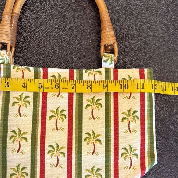 Tropical Palm Print Tote Bag with Bamboo Handles - Picture 5 of 8